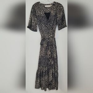 Bishop + Young Black and Taupe Wrap Midi Dress NWT Small